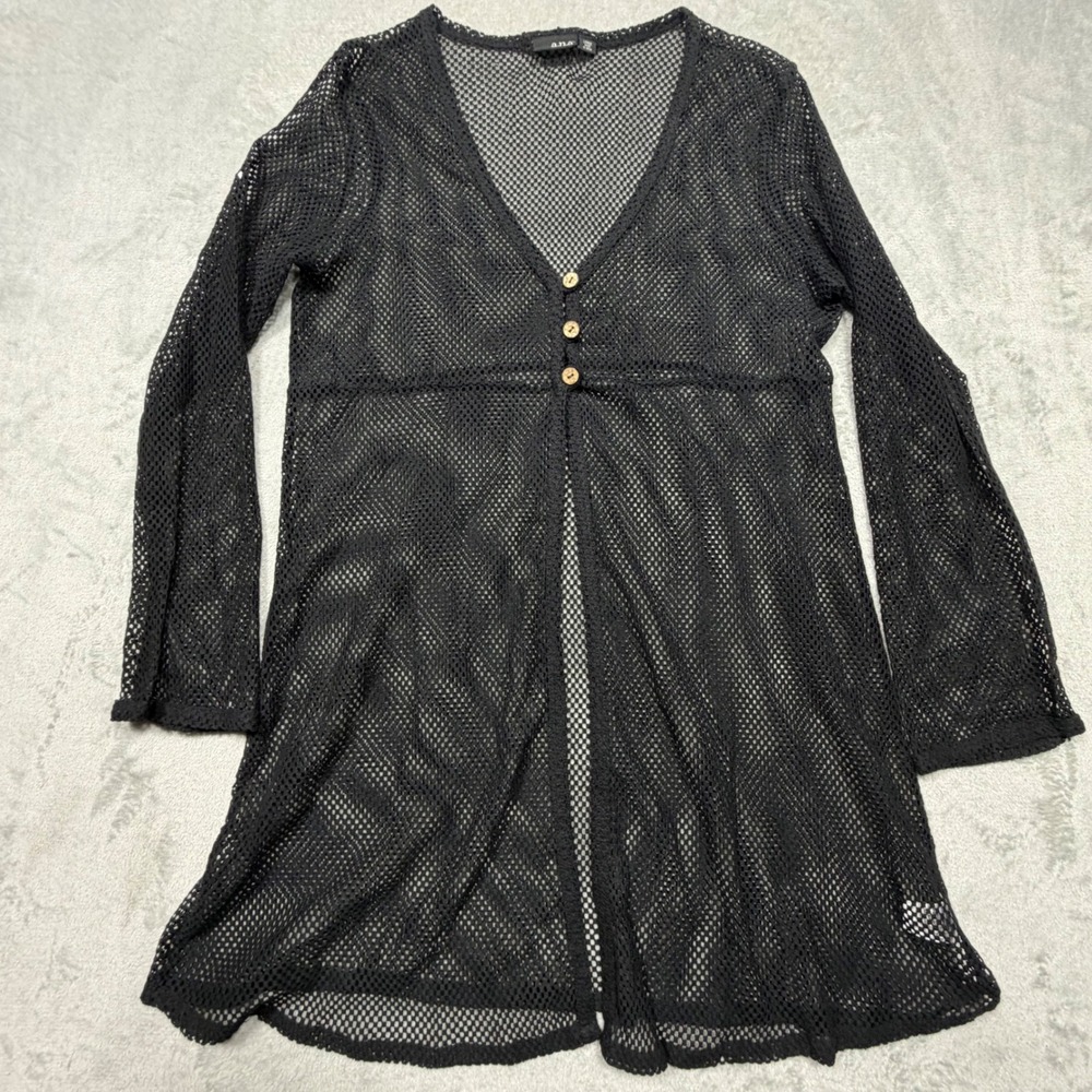 Black Crochet Mesh Cardigan Duster Coverup Beach Large Cotton Boho Long Sleeve